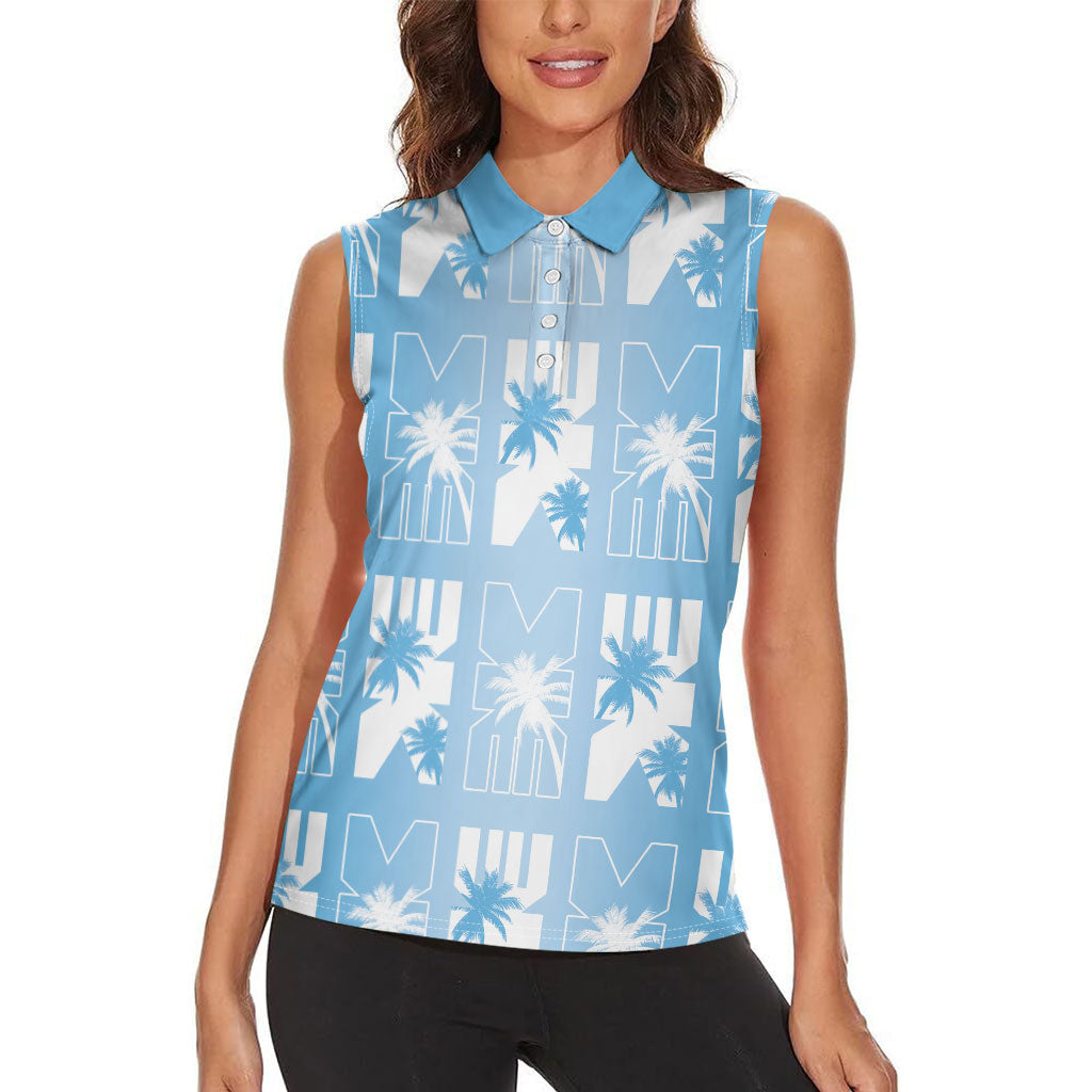 Bula Fiji Women Sleeveless Polo Shirt Blue Makare Masi Tapa Pattern LT05 - Polynesian Pride