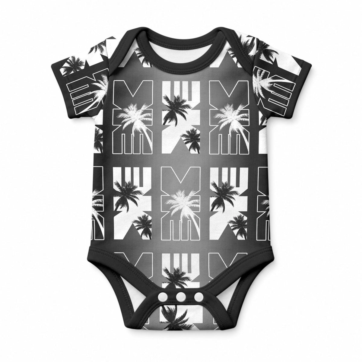 Bula Fiji Baby Onesie Black Makare Masi Tapa Pattern