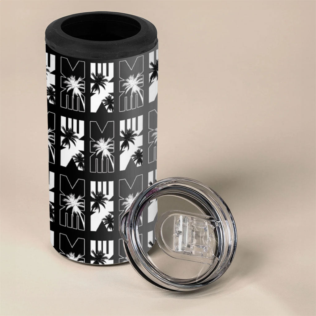 Bula Fiji 4 in 1 Can Cooler Tumbler Black Makare Masi Tapa Pattern LT05 - Polynesian Pride