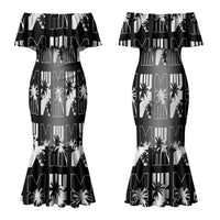 Bula Fiji Couples Matching Mermaid Dress and Hawaiian Shirt Black Makare Masi Tapa Pattern LT05 - Polynesian Pride
