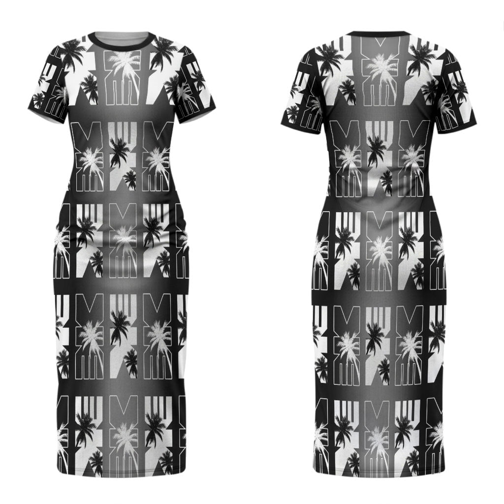 Bula Fiji Couples Matching Short Sleeve Bodycon Dress and Hawaiian Shirt Black Makare Masi Tapa Pattern LT05 - Polynesian Pride