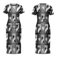 Bula Fiji Couples Matching Short Sleeve Bodycon Dress and Hawaiian Shirt Black Makare Masi Tapa Pattern LT05 - Polynesian Pride