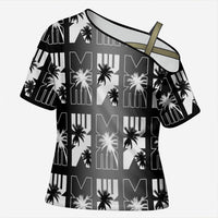 Bula Fiji Cross Shoulder Shirt Black Makare Masi Tapa Pattern LT05 Female Black - Polynesian Pride