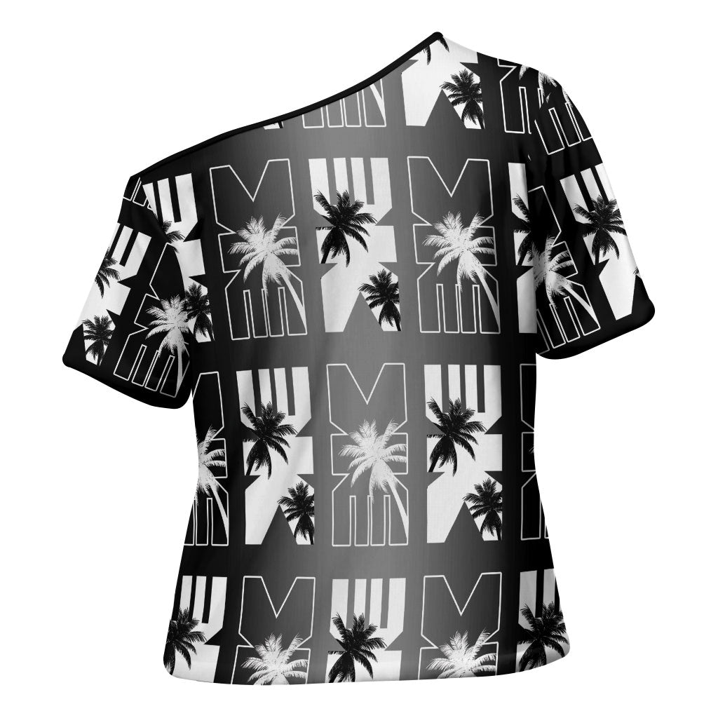Bula Fiji Cross Shoulder Shirt Black Makare Masi Tapa Pattern LT05 - Polynesian Pride