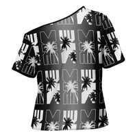 Bula Fiji Cross Shoulder Shirt Black Makare Masi Tapa Pattern LT05 - Polynesian Pride