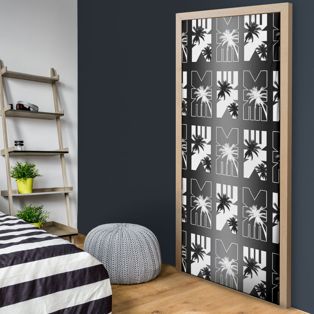 Bula Fiji Door Cover Black Makare Masi Tapa Pattern LT05 - Polynesian Pride