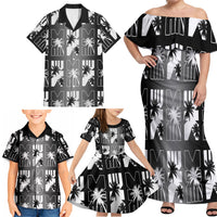 Bula Fiji Family Matching Off Shoulder Maxi Dress and Hawaiian Shirt Black Makare Masi Tapa Pattern LT05 - Polynesian Pride
