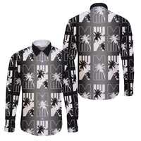 Bula Fiji Family Matching Off Shoulder Maxi Dress and Hawaiian Shirt Black Makare Masi Tapa Pattern LT05 Dad's Shirt - Long Sleeve Black - Polynesian Pride