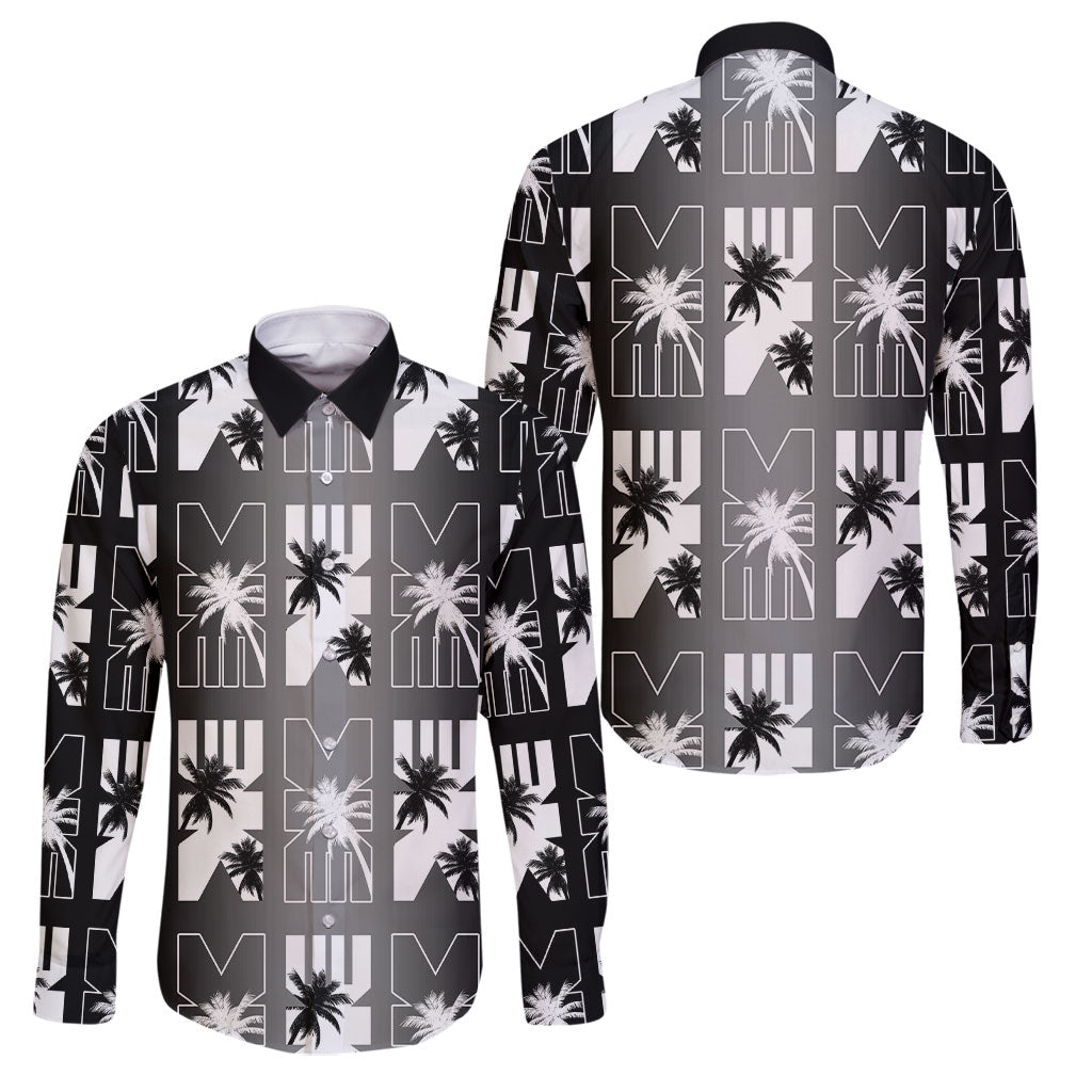 Bula Fiji Family Matching Off Shoulder Short Dress and Hawaiian Shirt Black Makare Masi Tapa Pattern LT05 Dad's Shirt - Long Sleeve Black - Polynesian Pride