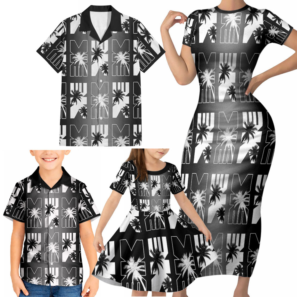 Bula Fiji Family Matching Short Sleeve Bodycon Dress and Hawaiian Shirt Black Makare Masi Tapa Pattern LT05 - Polynesian Pride