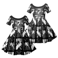 Bula Fiji Family Matching Summer Maxi Dress and Hawaiian Shirt Black Makare Masi Tapa Pattern LT05 Daughter's Dress Black - Polynesian Pride