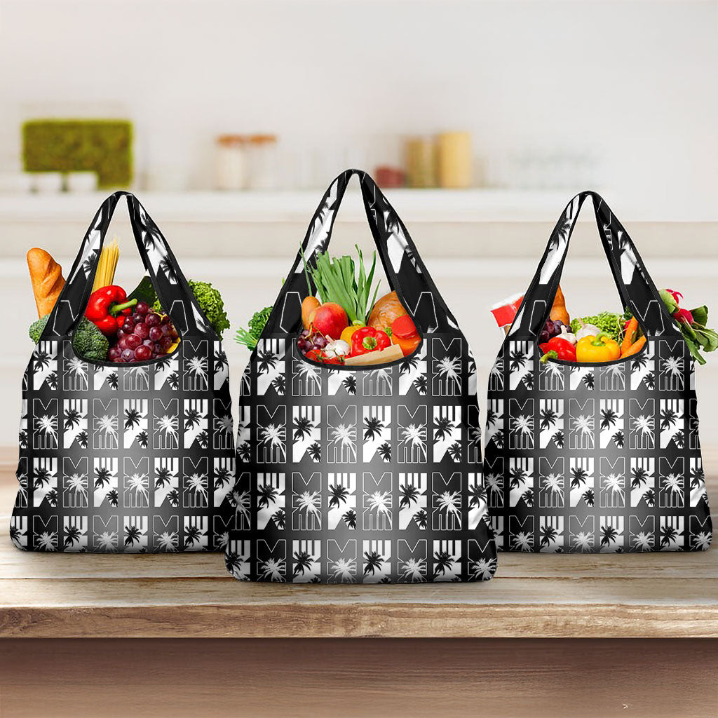 Bula Fiji Grocery Bag Black Makare Masi Tapa Pattern LT05 3-pack One Size Black - Polynesian Pride