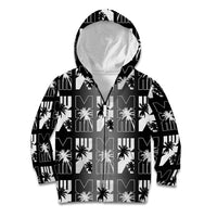 Bula Fiji Kid Hoodie Black Makare Masi Tapa Pattern LT05 Zip Hoodie Black - Polynesian Pride