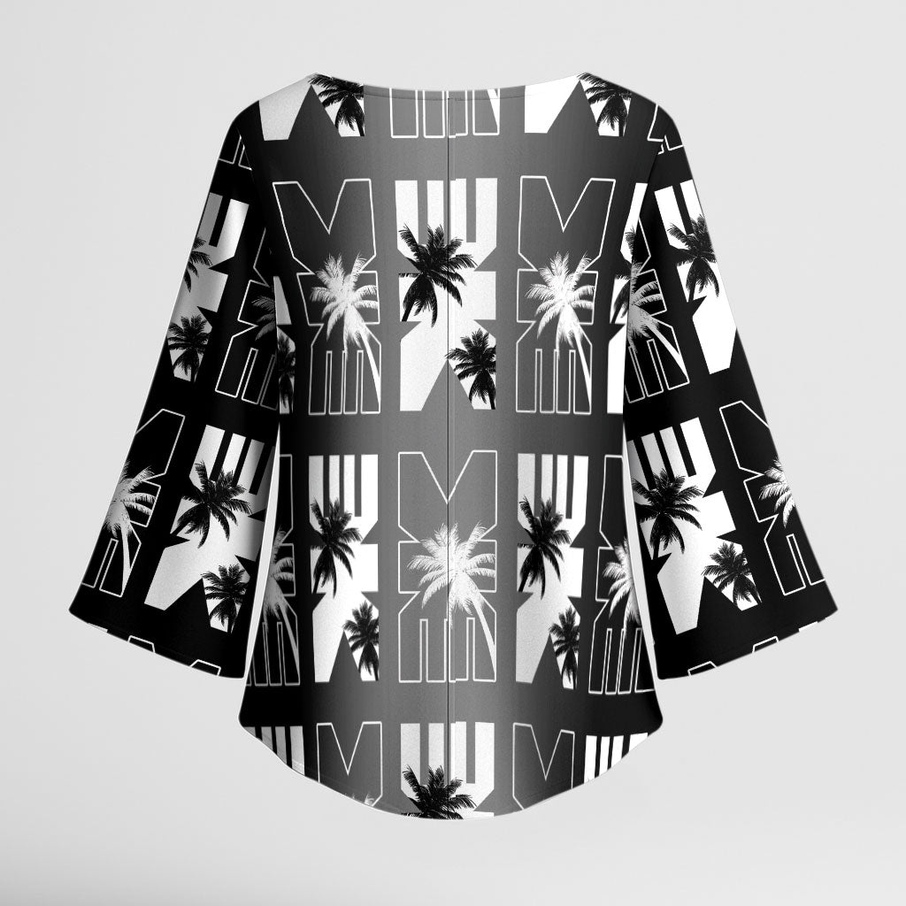 Bula Fiji Kimono Sleeve Blouse Black Makare Masi Tapa Pattern LT05 - Polynesian Pride