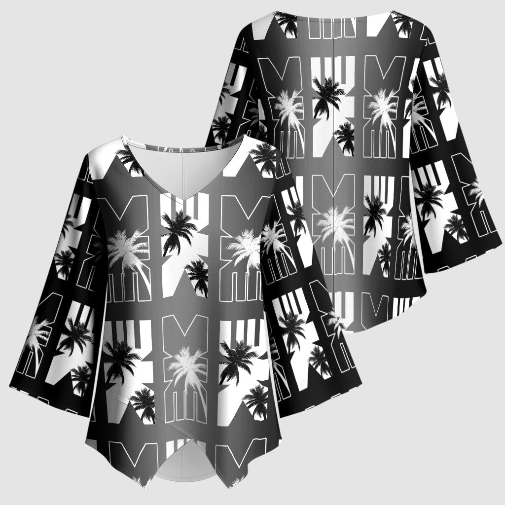 Bula Fiji Kimono Sleeve Blouse Black Makare Masi Tapa Pattern LT05 - Polynesian Pride