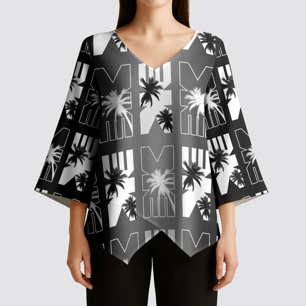 Bula Fiji Kimono Sleeve Blouse Black Makare Masi Tapa Pattern LT05 - Polynesian Pride