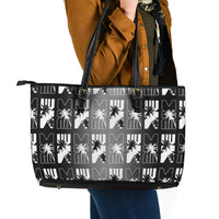 Bula Fiji Leather Tote Bag Black Makare Masi Tapa Pattern LT05 - Polynesian Pride