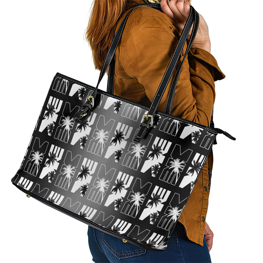 Bula Fiji Leather Tote Bag Black Makare Masi Tapa Pattern LT05 - Polynesian Pride