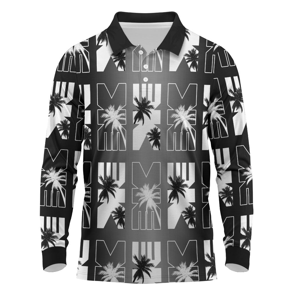 Bula Fiji Long Sleeve Polo Shirt Black Makare Masi Tapa Pattern LT05 Black - Polynesian Pride