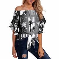 Bula Fiji Off Shoulder Wrap Waist Top Black Makare Masi Tapa Pattern LT05 Black - Polynesian Pride