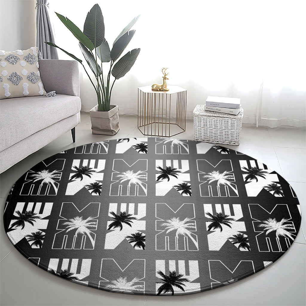 Bula Fiji Round Carpet Black Makare Masi Tapa Pattern LT05 - Polynesian Pride