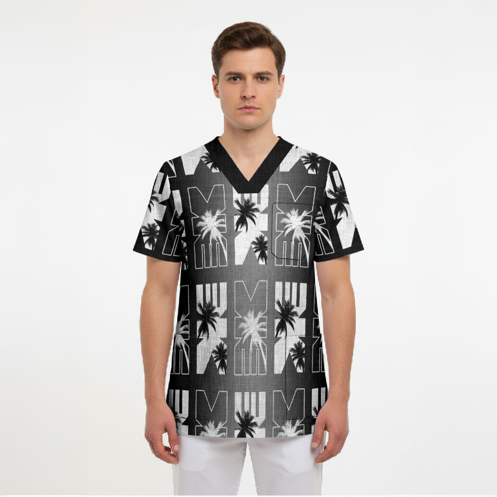 Bula Fiji Scrub Top Black Makare Masi Tapa Pattern LT05 - Polynesian Pride