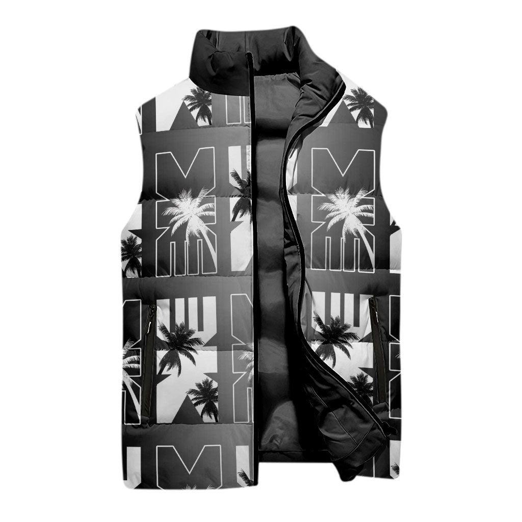 Bula Fiji Sleeveless Puffer Jacket Black Makare Masi Tapa Pattern LT05 - Polynesian Pride