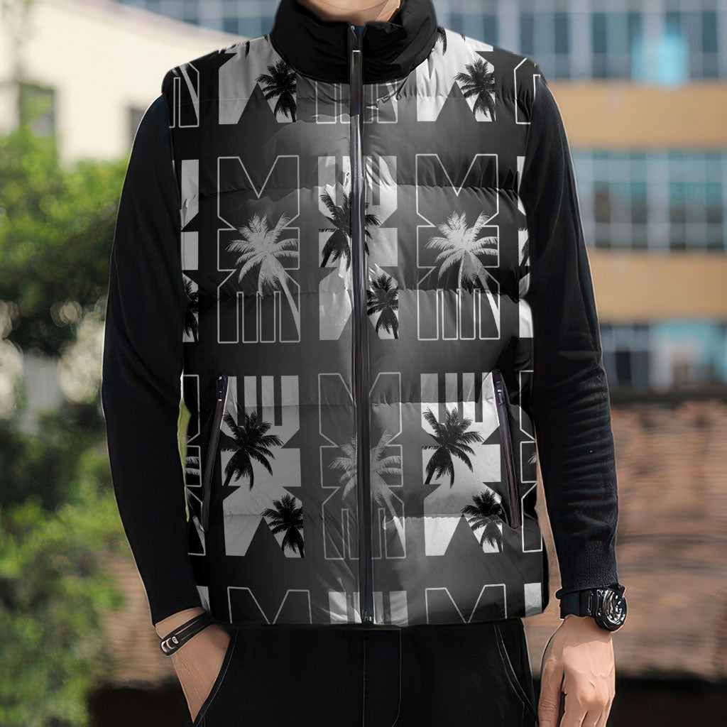 Bula Fiji Sleeveless Puffer Jacket Black Makare Masi Tapa Pattern LT05 - Polynesian Pride