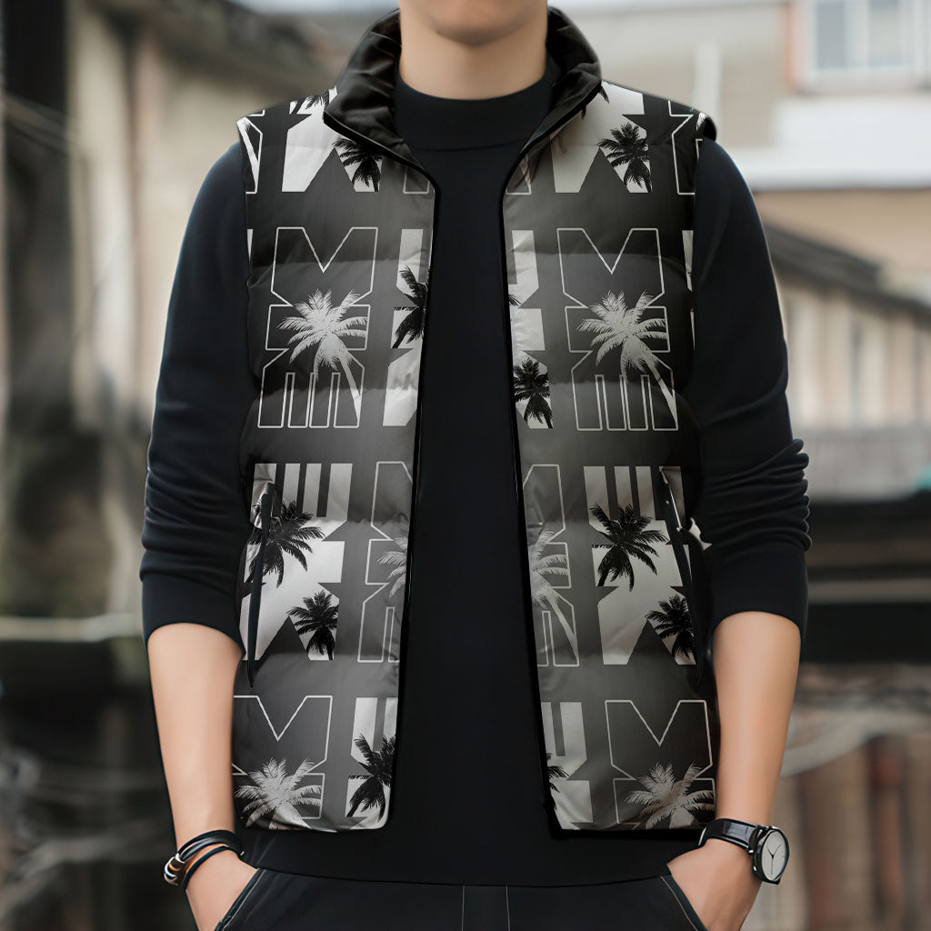 Bula Fiji Sleeveless Puffer Jacket Black Makare Masi Tapa Pattern LT05 - Polynesian Pride