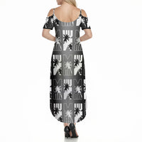 Bula Fiji Summer Maxi Dress Black Makare Masi Tapa Pattern LT05 - Polynesian Pride