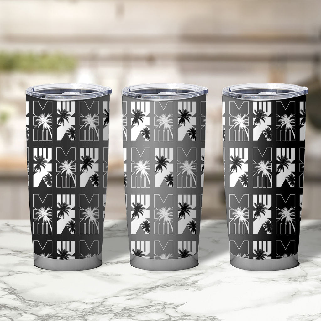 Bula Fiji Tumbler Cup Black Makare Masi Tapa Pattern LT05 - Polynesian Pride