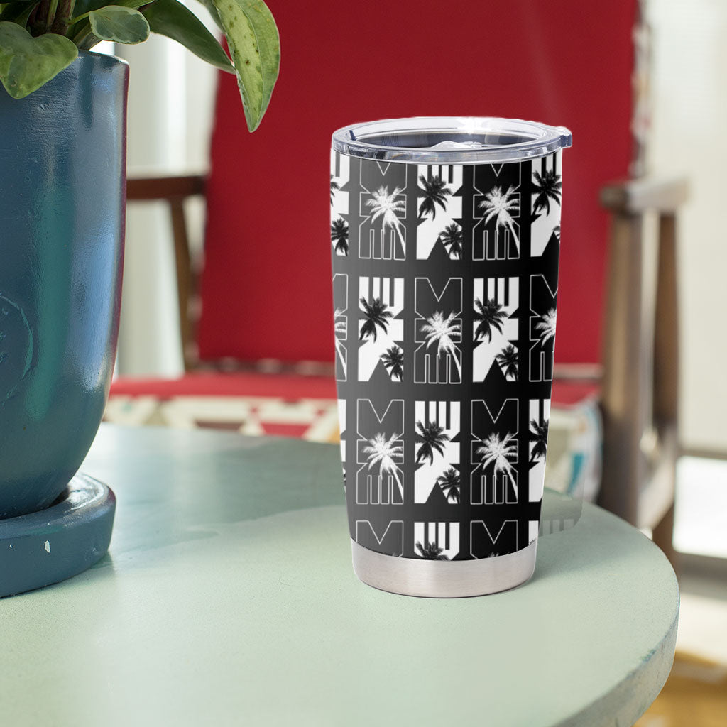Bula Fiji Tumbler Cup Black Makare Masi Tapa Pattern LT05 - Polynesian Pride