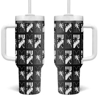 Bula Fiji Tumbler With Handle Black Makare Masi Tapa Pattern LT05 One Size: 40 oz Black - Polynesian Pride