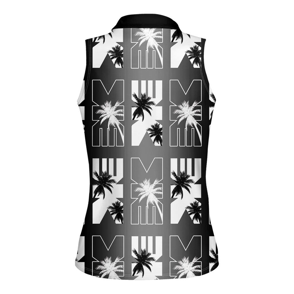 Bula Fiji Women Sleeveless Polo Shirt Black Makare Masi Tapa Pattern LT05 - Polynesian Pride