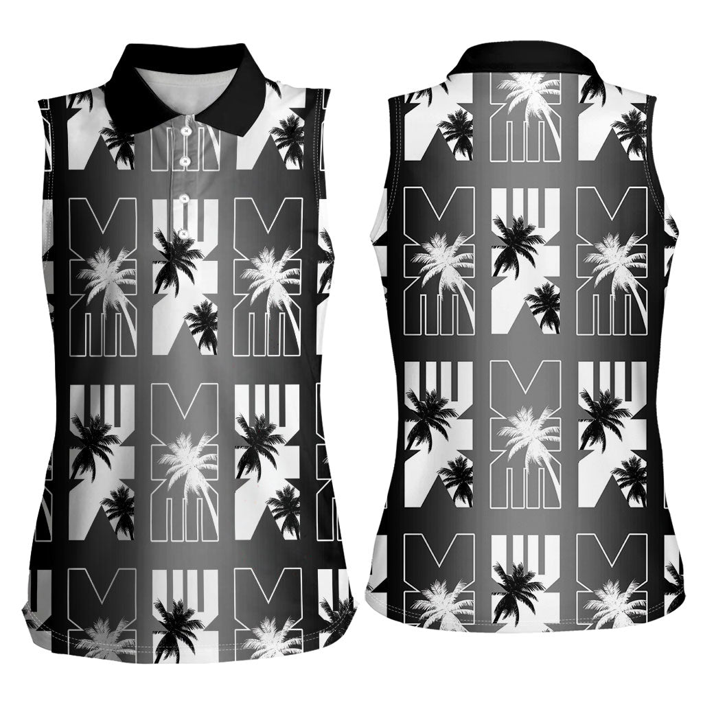 Bula Fiji Women Sleeveless Polo Shirt Black Makare Masi Tapa Pattern LT05 - Polynesian Pride