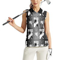 Bula Fiji Women Sleeveless Polo Shirt Black Makare Masi Tapa Pattern LT05 - Polynesian Pride