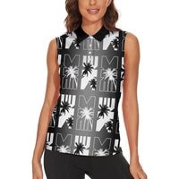 Bula Fiji Women Sleeveless Polo Shirt Black Makare Masi Tapa Pattern LT05 - Polynesian Pride