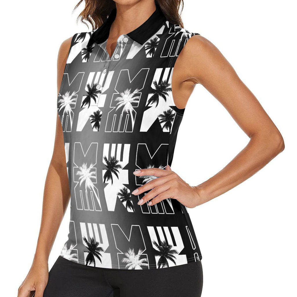 Bula Fiji Women Sleeveless Polo Shirt Black Makare Masi Tapa Pattern LT05 - Polynesian Pride