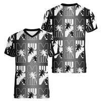 Bula Fiji Women V-Neck T-Shirt Black Makare Masi Tapa Pattern LT05 - Polynesian Pride