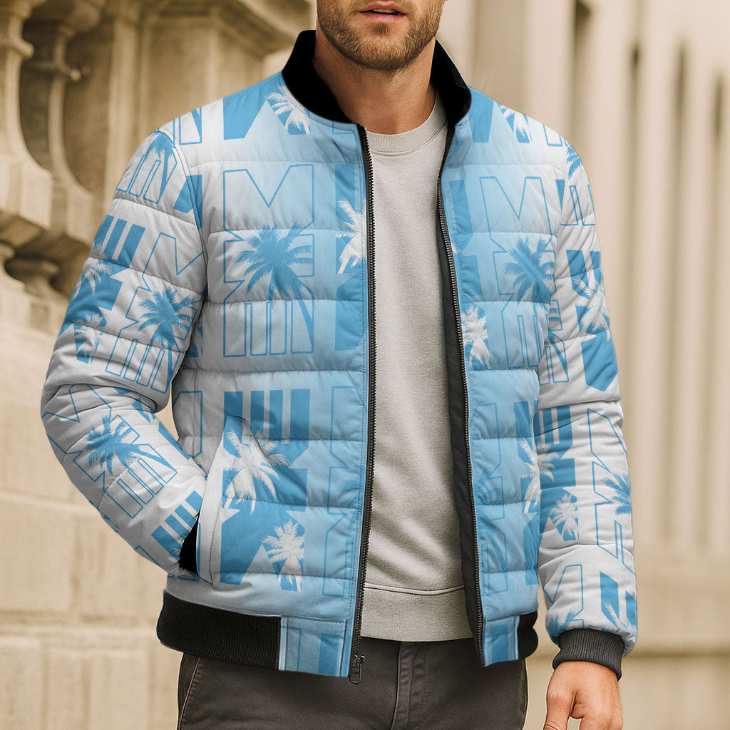 Bula Fiji Bomber Puffer Jacket White Makare Masi Tapa Pattern LT05 - Polynesian Pride