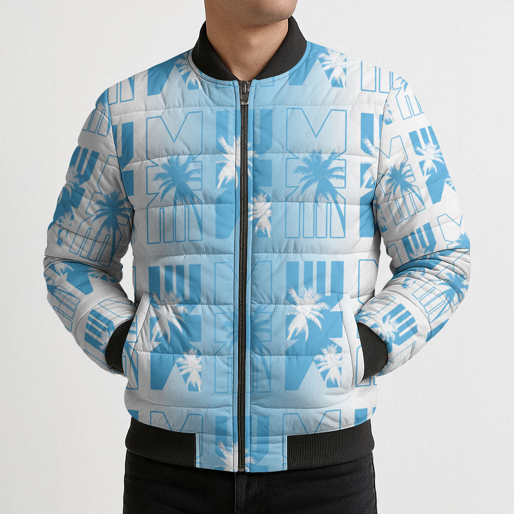 Bula Fiji Bomber Puffer Jacket White Makare Masi Tapa Pattern LT05 - Polynesian Pride