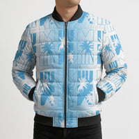 Bula Fiji Bomber Puffer Jacket White Makare Masi Tapa Pattern LT05 - Polynesian Pride