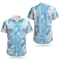 Bula Fiji Couples Matching Long Sleeve Bodycon Dress and Hawaiian Shirt White Makare Masi Tapa Pattern LT05 - Polynesian Pride