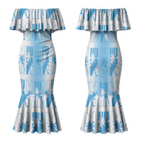 Bula Fiji Couples Matching Mermaid Dress and Long Sleeve Button Shirt White Makare Masi Tapa Pattern LT05 - Polynesian Pride