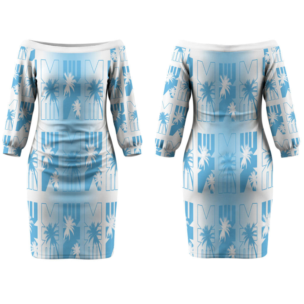 Bula Fiji Couples Matching Off The Shoulder Long Sleeve Dress and Long Sleeve Button Shirt White Makare Masi Tapa Pattern LT05 - Polynesian Pride