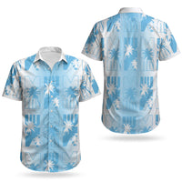 Bula Fiji Couples Matching Short Sleeve Bodycon Dress and Hawaiian Shirt White Makare Masi Tapa Pattern LT05 - Polynesian Pride