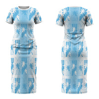 Bula Fiji Couples Matching Short Sleeve Bodycon Dress and Hawaiian Shirt White Makare Masi Tapa Pattern LT05 - Polynesian Pride