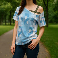 Bula Fiji Cross Shoulder Shirt White Makare Masi Tapa Pattern LT05 - Polynesian Pride
