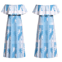 Bula Fiji Family Matching Off Shoulder Maxi Dress and Hawaiian Shirt White Makare Masi Tapa Pattern LT05 Mom's Dress White - Polynesian Pride