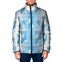 Bula Fiji Padded Jacket White Makare Masi Tapa Pattern LT05 Men White - Polynesian Pride